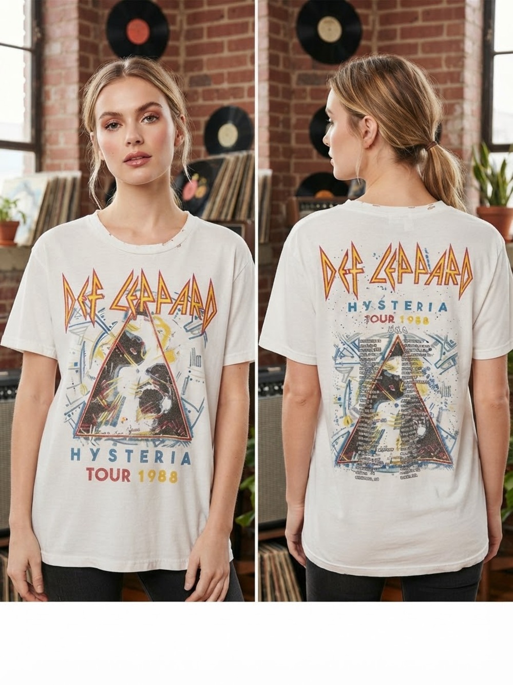 Def Leppard Hysteria Tour 1988 Short Sleeve Graphic Tee - White